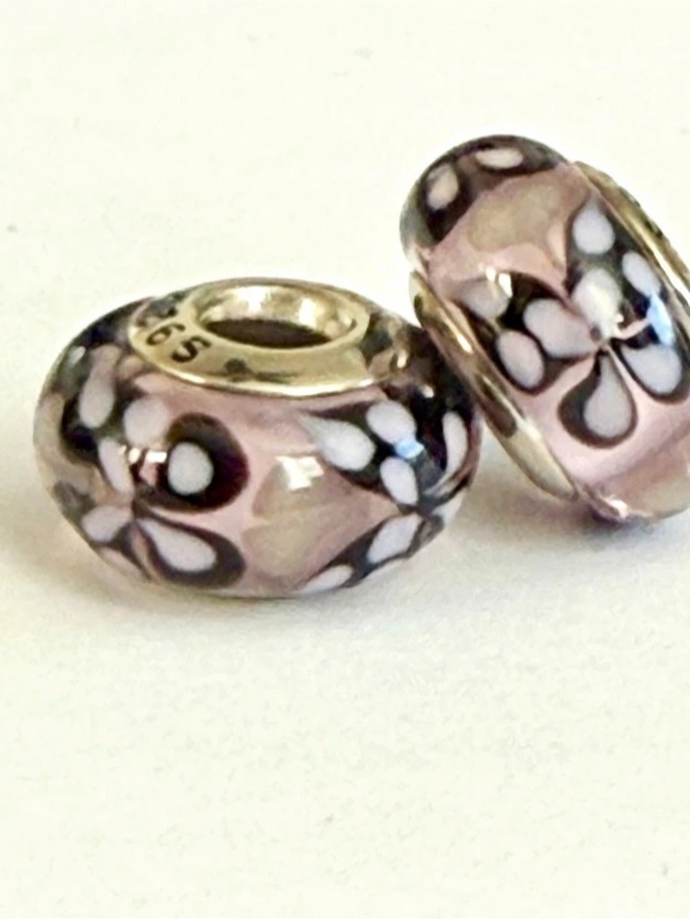 Pink and black butterflies Murano Glass Charms set fit Pandora Bracelets